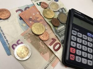Geld Münzen Preis Beihilfen Taschenrechner